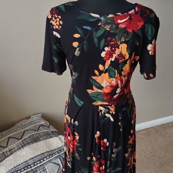 DouBCQ Women's Floral Print Casual Flowy‎ Pleated Loose Dress with Pockets Sz L - Picture 9 of 15